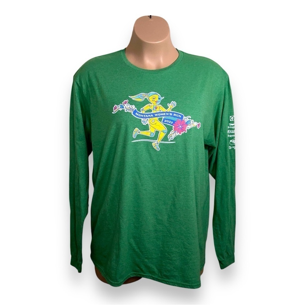 XL MONTANA 2022 WOMENS RUN GREEN LONG SLEEVE TOP ATHLETIC CASUAL COTTON FLORAL